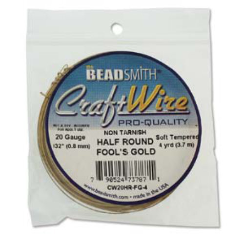 Tarnish Resistant Soft Temper Fools Gold 20 Gauge Half Round Wire - 4yd / 3.6m Spool - CW20HR-FG-4