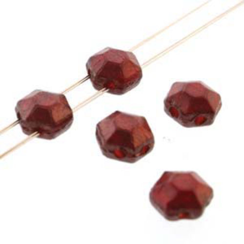 Honeycomb Chiseled Jewel 6mm - HCJ0690080-15726 - Ruby Red Vega Luster - 30 Bead Strand