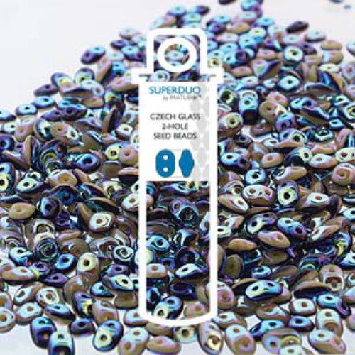 Super Duo 2.5mm x 5mm - DU0533413-28703 - Duet Opaque Navy Ivory Full AB - 22.5gm Tube