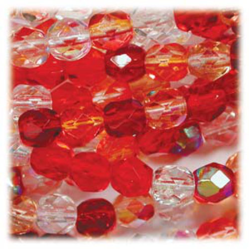 6mm Fire Polish Beads - Strawberry Field MIX05 - 50 Bead Strand (Discontinued)