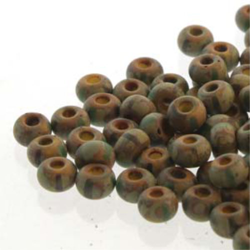 Preciosa 8/0 Rocaille Seed Beads - SB8-83150M-86800 - Aged Yellow, Red & Green Travertine - 100gm Bag