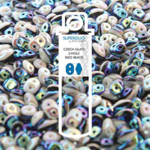 Super Duo 2.5mm x 5mm - DU0503849-28703 - Duet Black & White Luster Full AB - 22.5gm Tube