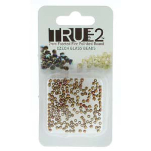 2mm Fire Polish Beads - Gold Rainbow 00030-01610 - 2gm Pack