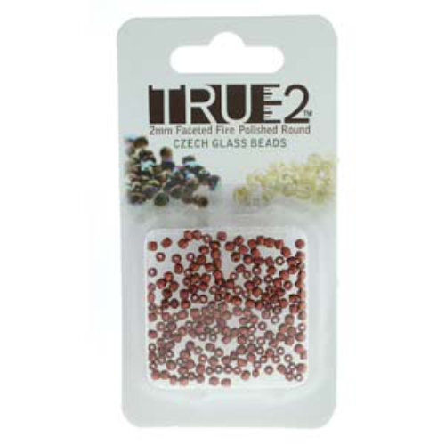 2mm Fire Polish Beads - Bronze Fire Red 00030-01750 - 2gm Pack