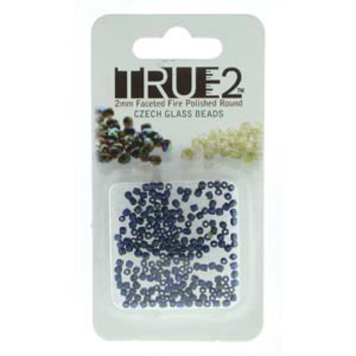 2mm Fire Polish Beads - Cobalt Travertine 30090-86800 - 2gm Pack
