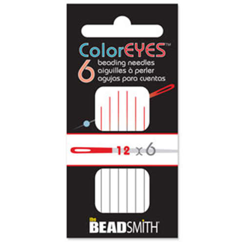 Color Eye - 6 Pack of #12 Beading Needles with Red Tip - BNCE126