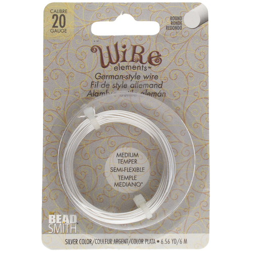 German Style Wire Medium Temper Silver 20 Gauge Round Wire - 6m Spool - GSW20S