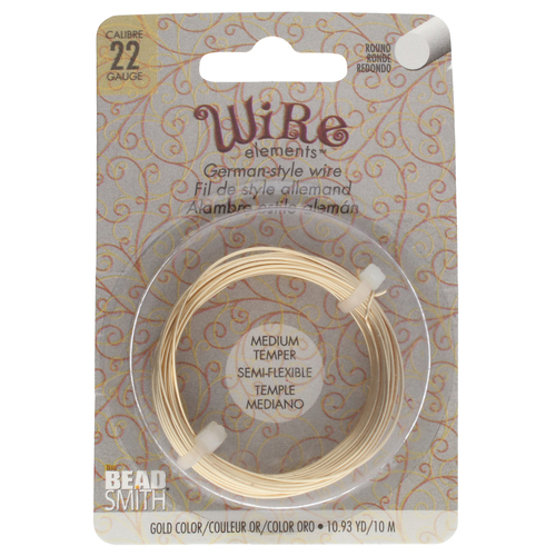 German Style Wire Medium Temper Gold 22 Gauge Round Wire - 10m Spool - GSW22G