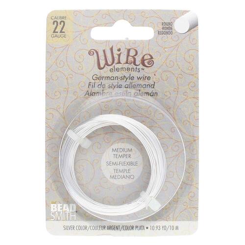 German Style Wire Medium Temper Silver 22 Gauge Round Wire - 10m Spool - GSW22S
