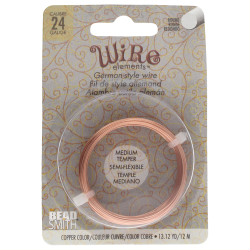 German Style Wire Medium Temper Copper 24 Gauge Round Wire - 12m Spool - GSW24C
