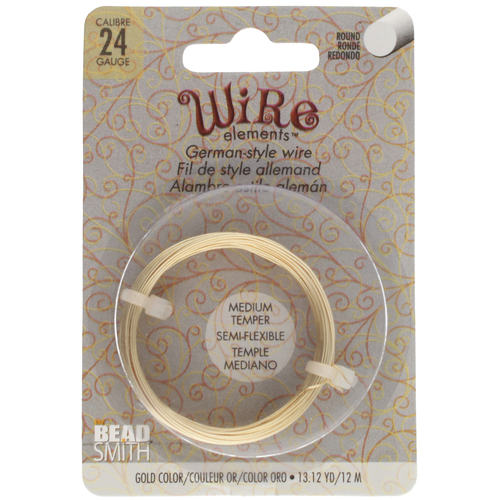 German Style Wire Medium Temper Gold 24 Gauge Round Wire - 12m Spool - GSW24G