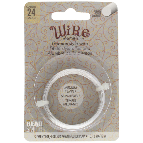German Style Wire Medium Temper Silver 24 Gauge Round Wire - 12m Spool - GSW24S