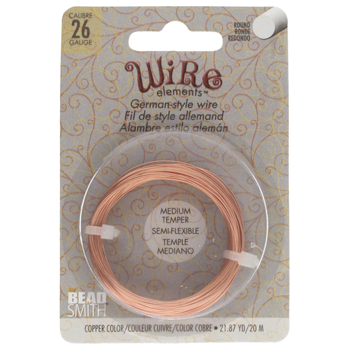 German Style Wire Medium Temper Copper 26 Gauge Round Wire - 20m Spool - GSW26C