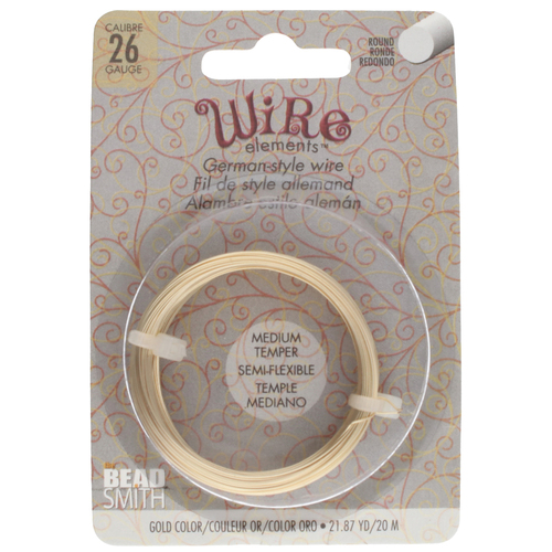 German Style Wire Medium Temper Gold 26 Gauge Round Wire - 20m Spool - GSW26G