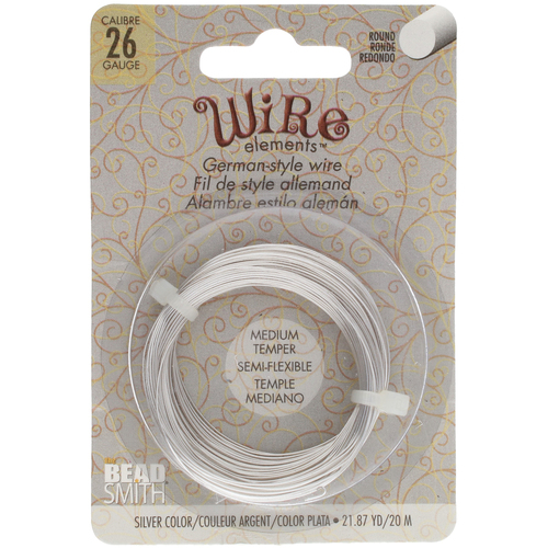 German Style Wire Medium Temper Silver 26 Gauge Round Wire - 20m Spool - GSW26S