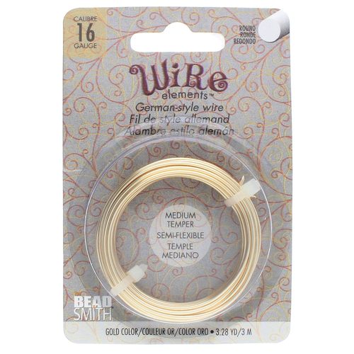 German Style Wire Medium Temper Gold 16 Gauge Round Wire - 3m Spool - GSW16G