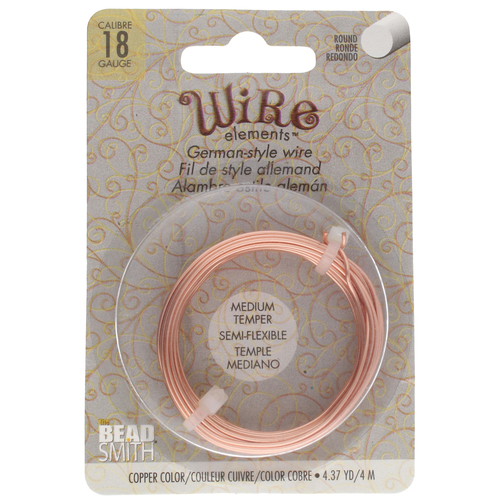 German Style Wire Medium Temper Copper 18 Gauge Round Wire - 4m Spool - GSW18C