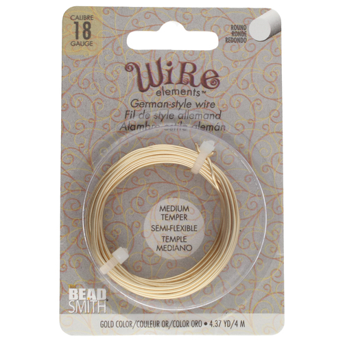 German Style Wire Medium Temper Gold 18 Gauge Round Wire - 4m Spool - GSW18G