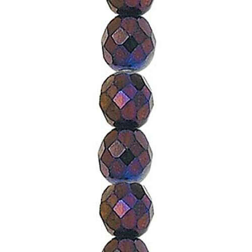 4mm Purple Iris Fire Polished Round Beads - 44 Beads Strand - 23980/21495