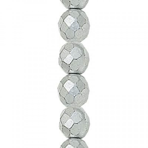 6mm Matte Silver Fire Polished Round Beads - 29 Beads Strand - 00030-01700