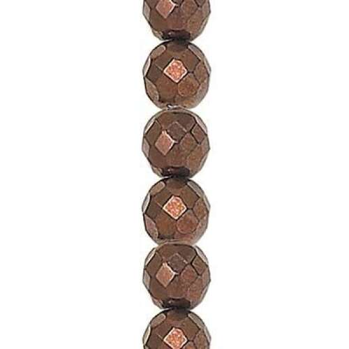 6mm Dark Bronze Fire Polished Round Beads - 29 Beads Strand - 23980-14415
