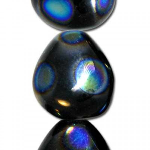 Chunky Triangle Beads - 10 Bead Strand - 18mm x 17mm - Jet AB Dot