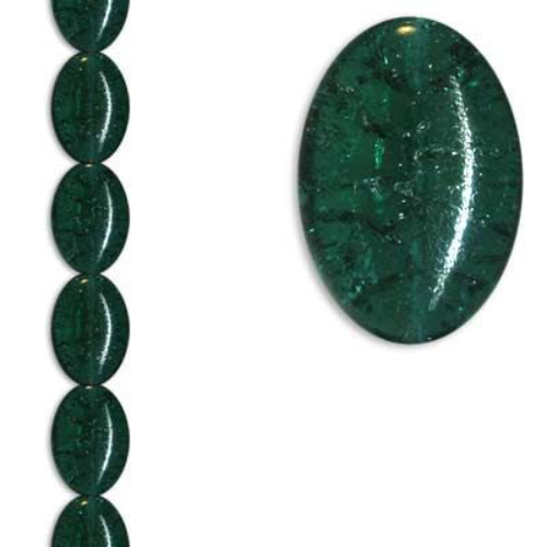 20mm x 15mm Flat Oval Beads - Cracked Emerald 99006-50730 - 10 Bead Strand