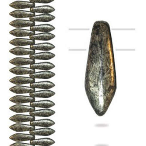 5mm x 16mm 2-Hole Dagger - Antique Chrome - 00030/18549 - 36 Bead Strand