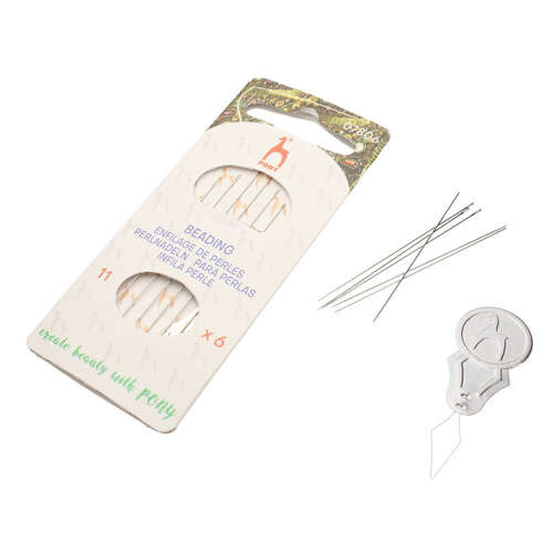 Pony Beading Needles - Size 11 - 6 Pack with Needle Threader - PBN116T