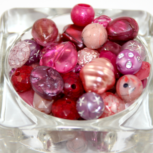 Acrylic Beads & Pendant Mix - Dark Pinks
