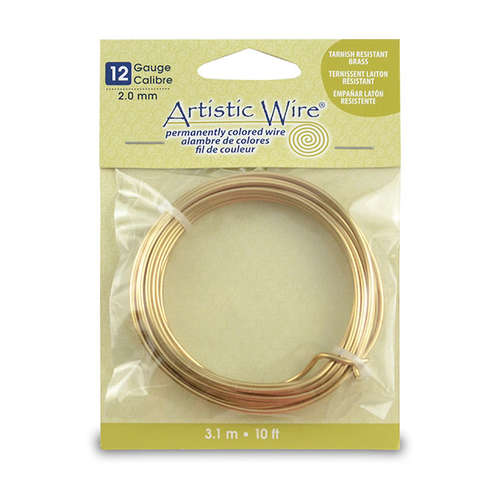 Tarnish Resistant Brass - 12 Gauge (2.1 mm) - 10 ft (3.1 m) - AWB-12-NTB-10FT