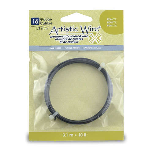 16 Gauge (1.3 mm) - 10 ft (3.1 m) - Silver Plated - Hematite - AWB-16S-19-10FT