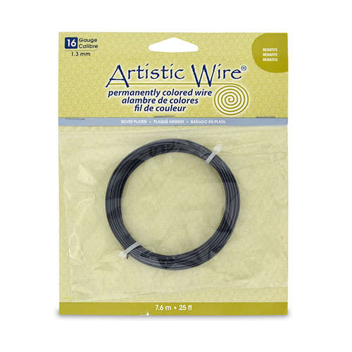 16 Gauge (1.3 mm) - 25 ft (7.6 m) - Silver Plated - Hematite - AWB-16S-19-25FT