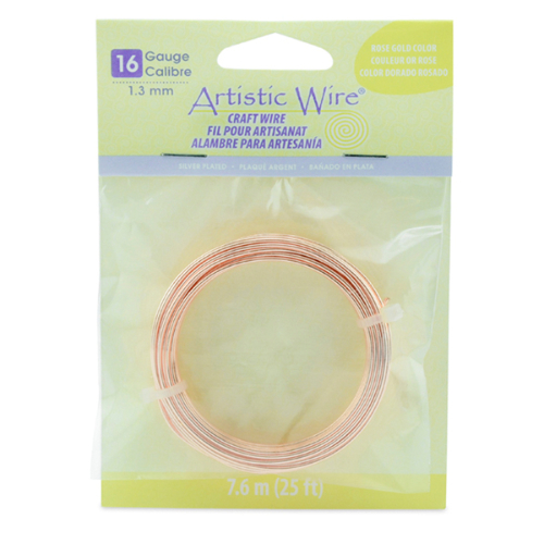 Silver Plated - Rose Gold Color - 16 Gauge (1.3 mm) - 25 ft (7.6 m) - AWB-16S-21-25FT