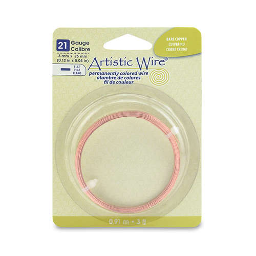 21 Gauge Flat Wire - 3 mm x .75 mm (0.12 in x 0.03 in) - 3 ft (.91 m) - Bare Copper - AWB-21F-BC-03FT