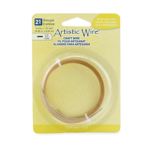 21 Gauge Flat Wire - 5 mm x .75 mm (0.20 in x 0.03 in) - 3 ft (.91 m) - Antique Brass Color - AWB-21F5-24-03F