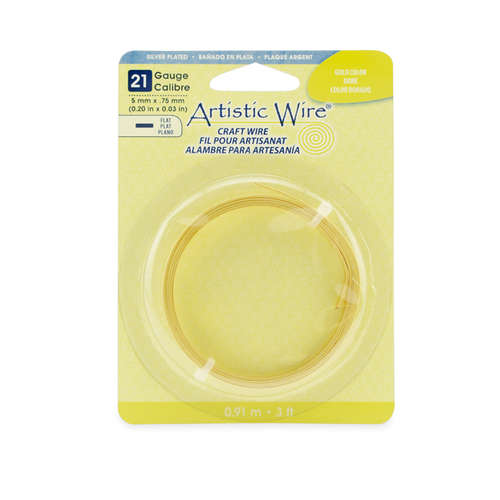 21 Gauge Flat Wire - 5 mm x .75 mm (0.20 in x 0.03 in) - 3 ft (.91 m) - Silver Plated - Gold Color - AWB-21F5-S03-03