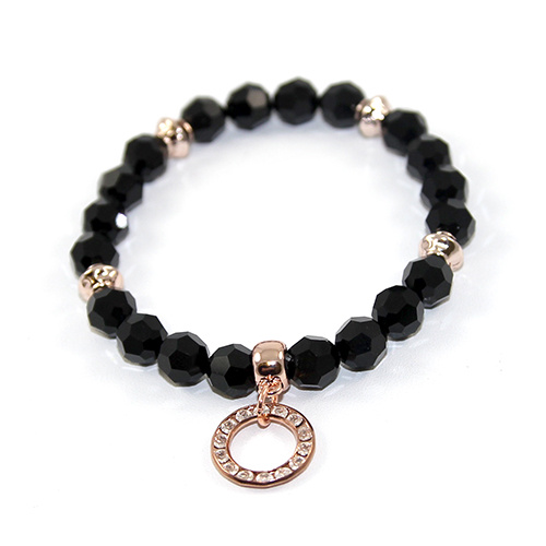 Rosette - Swarovski Crystal Bracelet with Swarovski Circle - Jet and Rose Gold