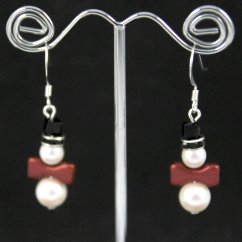 Snowman Earrings - Czech Pearl - Silver Findings