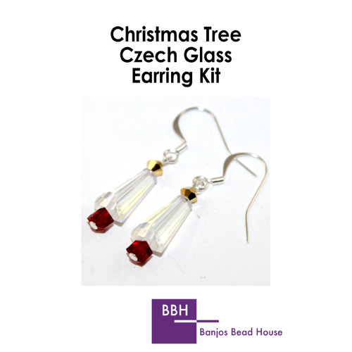 Earring Kit - Christmas Cone Trees - Czech Glass - Crystal AB with Silver Findings