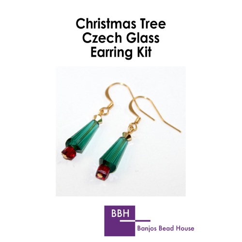 Earring Kit - Christmas Cone Trees - Czech Glass - Emerald AB with Gold Findings
