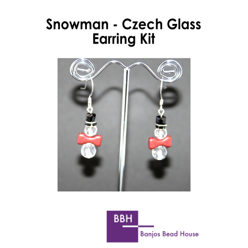 Earring Kit - Snowman - Czech Glass - Silver Findings
