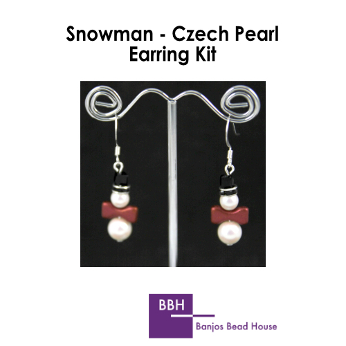 Earring Kit - Snowman - Czech Pearl - Silver Findings