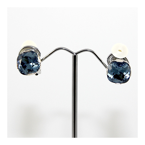Swarovski Crystal Antique Square Clip On Earrings - Denim Blue