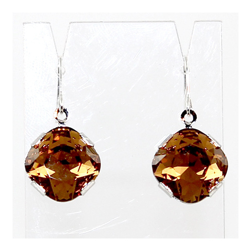 Antique Square Swarovski Crystal Earrings - Smoked Topaz & Rhodium