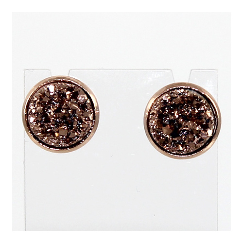 Druzy Earrings - Rose Gold Framed Round Stud - Rose Gold