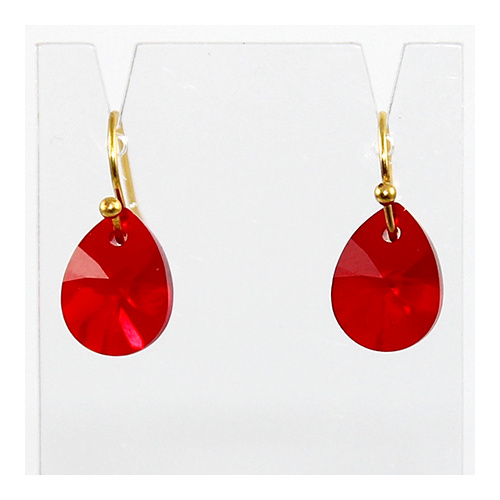 Swarovski Crystal Mini Pear Earrings - Light Siam and Gold