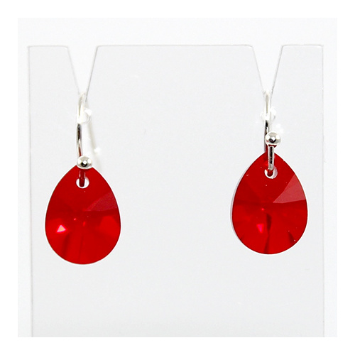 Swarovski Crystal Mini Pear Earrings - Light Siam and Silver