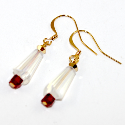  Christmas Cone Tree Earrings - Czech Glass - Crystal AB with Gold Findings