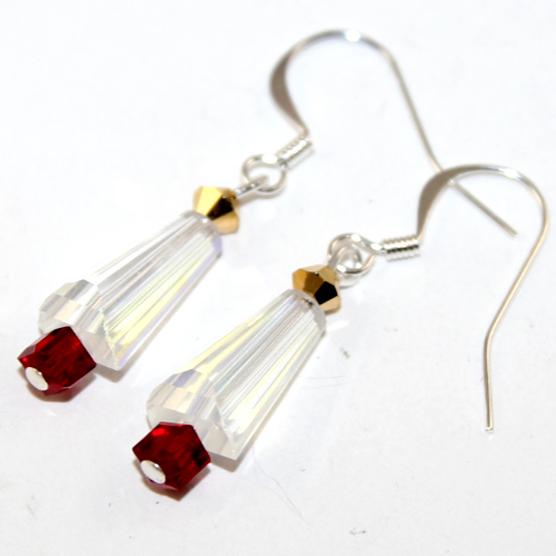 Christmas Cone Tree Earrings - Czech Glass - Crystal AB with Silver Findings
